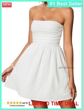 Strapless Mini Tube Top A-Line Summer Dress Smocked Backless Beach
